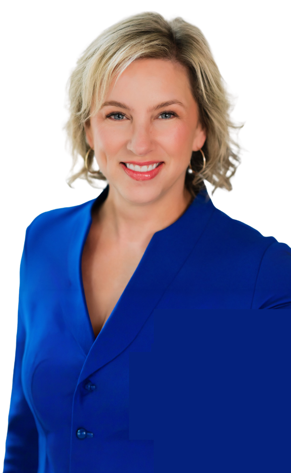 Portrait of Amy Taylor North smiling in a bright blue blazer.